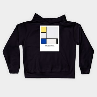 Composition with Yellow, Blue, Black and Light Blue with text by Mondrian Kids Hoodie